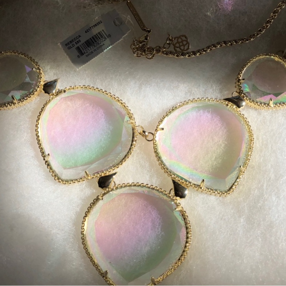 NWOT Rare & Retired Kendra Scott Rebecca Necklace Iridescent & Yellow Gold WOW! - Picture 13 of 14